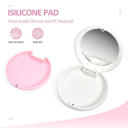 Retainer Case Slim Aligner Case with Vent Holes Removable Inner Tray Silicone for Easy Cleaning, Retainer Removal Tool and Brush (White Pink) - color: White Pink