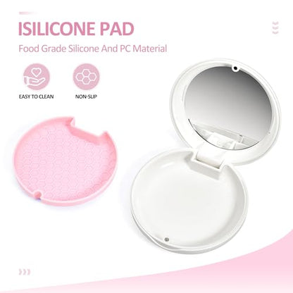 Retainer Case Slim Aligner Case with Vent Holes Removable Inner Tray Silicone for Easy Cleaning, Retainer Removal Tool and Brush (White Pink) - color: White Pink