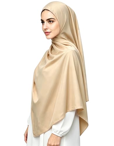 Lina & Lily Luxury Satin Hijab Head Scarf Shawl Wrap for Muslim Women Extra Long - color: Beige