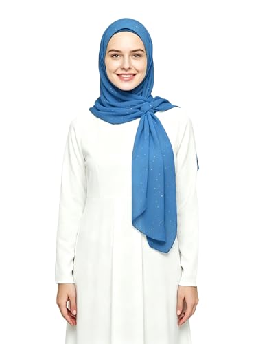 Lina & Lily Sparkle Shimmer Gold Glitter Women's Chiffon Hijab Head Scarf Shawl Wrap Lightweight - color: Indigo Blue