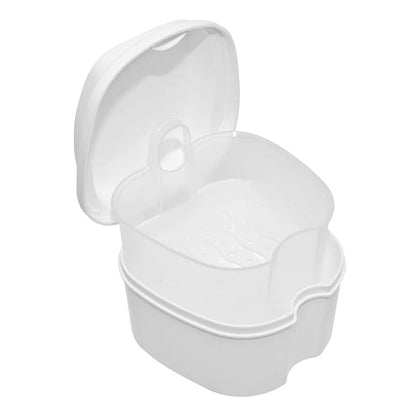 Denture Case, Denture Box with Strainer, Night Cleaner Denture Bath Box for Retainer, Mouthguard, False Teeth, and Denture Cleaning (White) - color: White