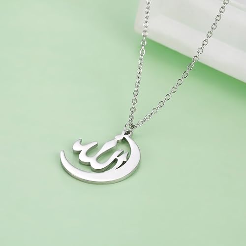 VASSAGO Allah Necklace for Women Stainless Steel Islamic Muslim Pendant Islam Eid Gift Religious Charm Jewelry - color: silver allah crescent moon necklace
