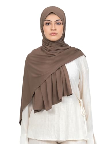 KHELANI Premium Modal Jersey Hijab, Luxury Lightweight Non Slip Stretchy Jersey Head Scarf for Muslim Women, Soft Shawls Wrap - color: Mocha Brown
