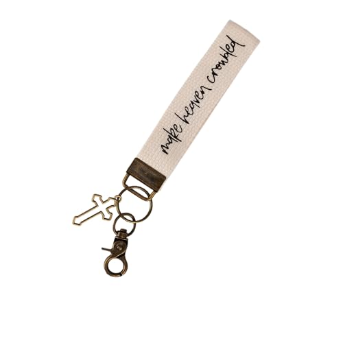 SANDOO Make Heaven Crowded Christian Keychain - Jesus Protection Cross Keychain with Cute Cotton Wristlet - color: White
