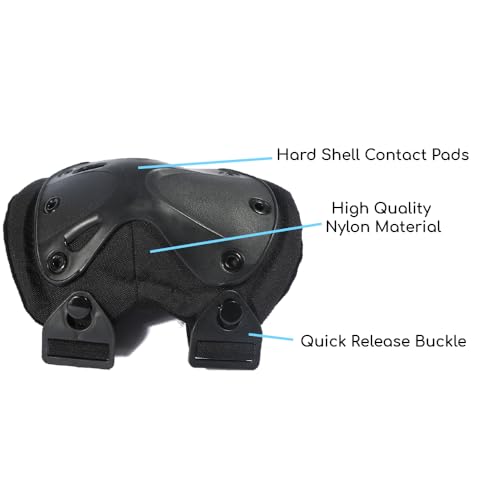 Pack of 4 Tactical Knee & Elbow Protective Pads Guard Black Knee and Elbow Pads Adjustable Shoulder Straps Gel Knee Pads for Paintball Heavy Duty Elbow and Knee Protective Pads for Outdoor Work