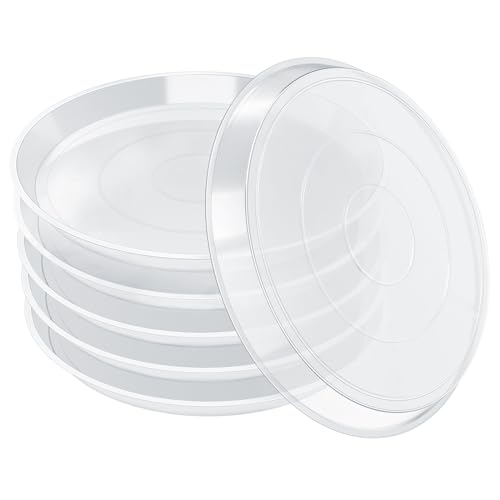 FUIJOL 6 Pack Clear Plant Saucer 4 Inch, Durable Plant Drip Trays Saucers for Pots, No Holes Water Catcher Trays for Indoor Outdoor Planter, Sturdy Base Plate(4", Clear) - size: 4"-6Pack