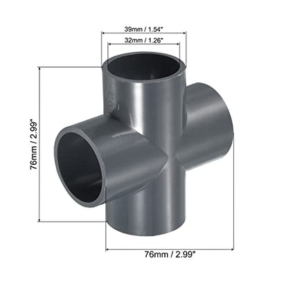 PATIKIL 32mm PVC Pipe Fittings, 2 Pack 4 Way Tee Shape Water Tubing Cross Joint Connectors Adapters for Garden Irrigation Home Aquarium