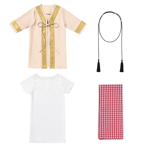 ODIZLI 유아 유아 남아 무슬림 신생아 이드 의상 카프탄 아바야 및 머리 스카프 Shemagh Keffiyeh 아랍어 두바이 의상 - color: 베이지., size: 3~6개월