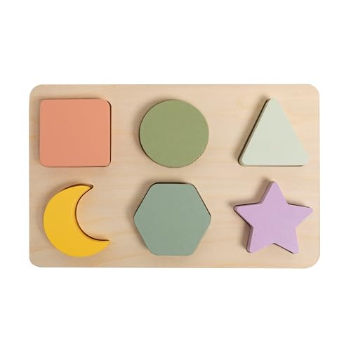 Pearhead Wooden Shapes Puzzle, Color Sorting Toy for Toddlers - color: Shapes