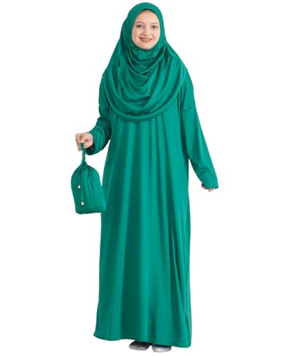 Prien Muslim Dress For Women With Hijab, Abaya, Instant Prayer Clothes Set, Islamic Wear, Dubai Kaftan Jilbab Burqa - color: Green, size: 3X-Large-6X-Large