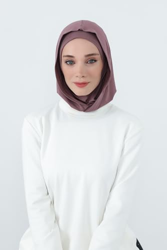 Aisha's Design Full Coverage%95 Cotton Bonnet for Women, Ready-to-Wear Hijab Bonnet Headscarf with Neck Coverage - color: Dusty Rose
