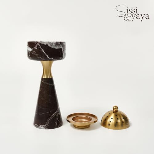 Sissi & yaya Marble Incense Burner with Brass Cover, 11 x 3.8 inches, Multi-Purpose Holder for Cones, Coils and Sticks (Dark Brown) - color: Dark Brown