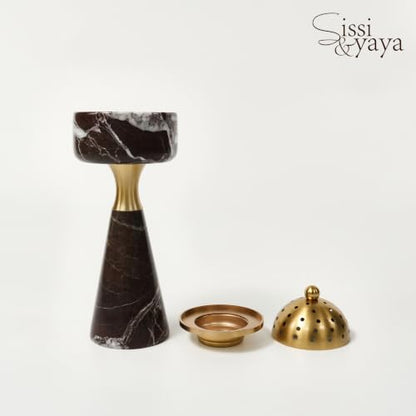 Sissi & yaya Marble Incense Burner with Brass Cover, 11 x 3.8 inches, Multi-Purpose Holder for Cones, Coils and Sticks (Dark Brown) - color: Dark Brown