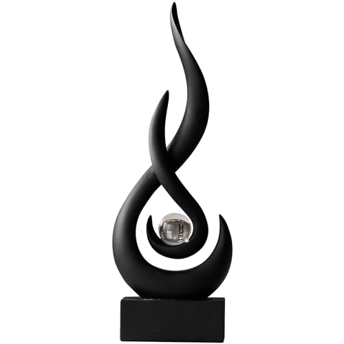 AWNR Abstract Black Sculpture: Flame Statue with Glass Ball Resin Art Figurines - Unique Centerpiece for Modern Home Decor - color: Black Statue