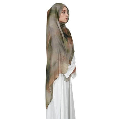 Printed Hijab for Women Printing Hijab Scarf for Women Muslim Islamic Prayer Clothes 1pc Muslim Women's Khimar - color: Rustic Green