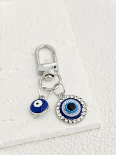 Blue Evil Eye Keychain Hamsa Hand Protection Keyring Good Luck Amulet for Purse Keys,Spiritual Gift for Women Men - color: Silver Diamond Eyes