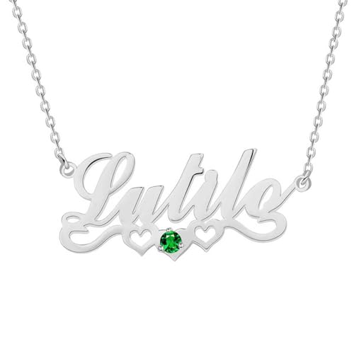 10K/14K/18K Solid Gold Name Plate Necklace,Real Gold Customized Name Necklace with Birthstone for Women,Personalized 1-4 Nameplates Necklaces Birthday for Her Girls - color: Style 4