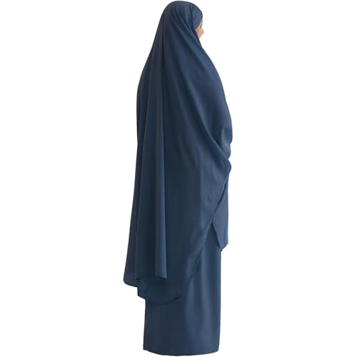 Muslim Women Abaya Two Pieces Set Prayer Dress Elasticated Sleeves Islamic Robe Modest Full Cover Prayer Clothes - color: Foggy Blue
