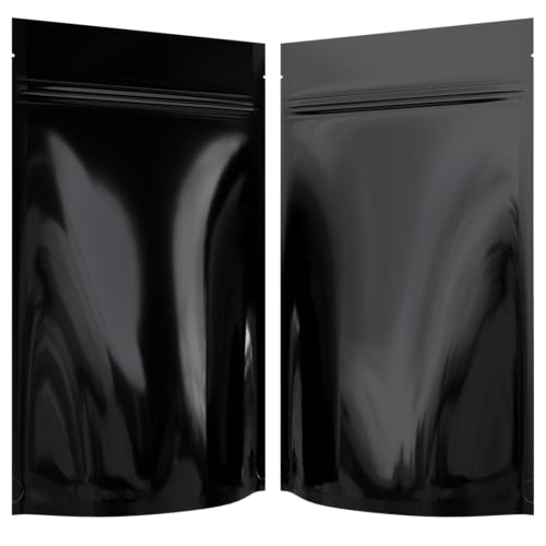 Mylar Style Barrier Bags – Zipper w/Heat Seal – 100 Bags (Gloss Black/Gloss Black, 1/2 Ounce - 5?x8.14?x2.33?) - color: Gloss Black / Gloss Black, size: 5x8.14x2.33 Inch (Pack of 100)