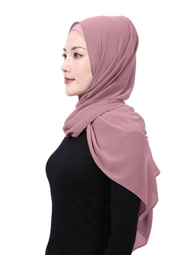Matched Hijab and Undercap Set, Chiffon Muslim Head Scarf for Women, A Perfectly Decent Combination - color: Pinkish Purple