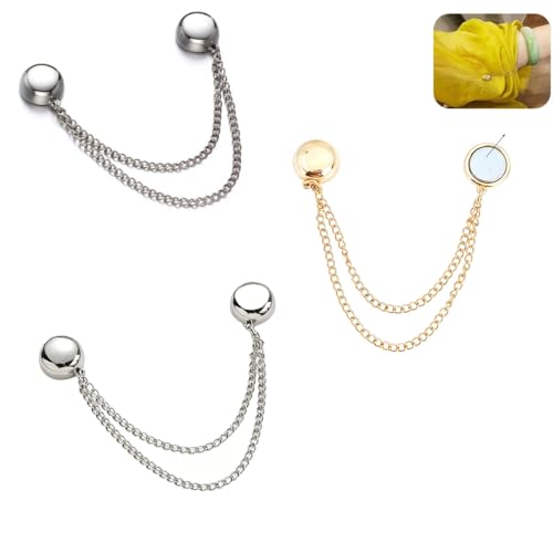 3 Pack Magnet Clothing Pins Hijab Magnets with Decorative Metal Chain Magnetic Clothing Clips Magnetic Brooch Stay in Place for Scarf Muslim Sleeves Shirts Headscarf Shawl Cardigan Cuff Hem