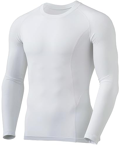 TSLA Men's Thermal Long Sleeve Compression Shirts, Athletic Base Layer Top, Winter Gear Running T-Shirt - color: Heatlock Round Neck White, size: Medium