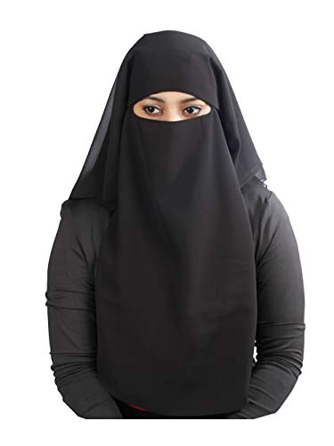 MyBatua 3 Layers Saudi Niqab In Breathable Georgette, Wholesale Price, 1pc Face Veil NQ-003 - color: Black