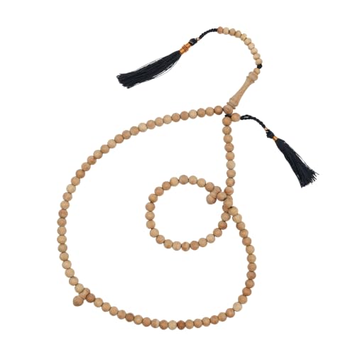 Scented Sandalwood Light Brown Tasbih 7 mm Handmade Misbaha Prayer Beads Subha with Copper Decorated Tassels