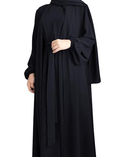 Women's Muslim Dress Two Pieces Set Islamic Prayer Abaya Modest Solid Color Muslim Outfits - color: Black Abaya and Black Hijab, size: Medium