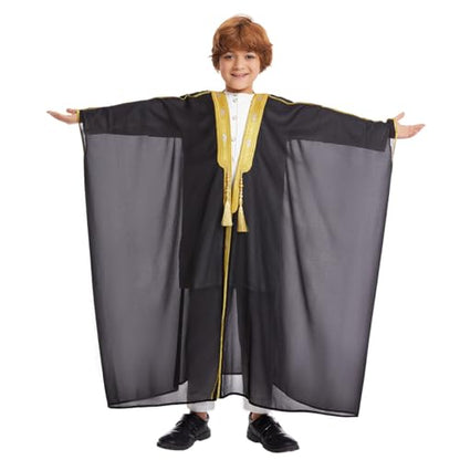 IWEMEK Kids Abaya Arabic Thobe for Boys Muslim Robes Islamic Prayer Clothes Embroidered Chiffon Kaftan Cardigan Dubai Thobe - color: Black, size: 8-10 Years