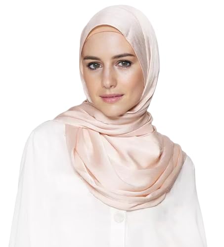 Lina & Lily Premium Crinkled Satin Hijab Head Scarf Shawl for Muslim Women - color: Blush Pink