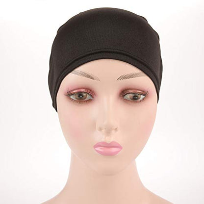 Women Flower Elastic Turban Beanie Head Scarf wrap Chemo Cap hat for Cancer Patient - color: Black