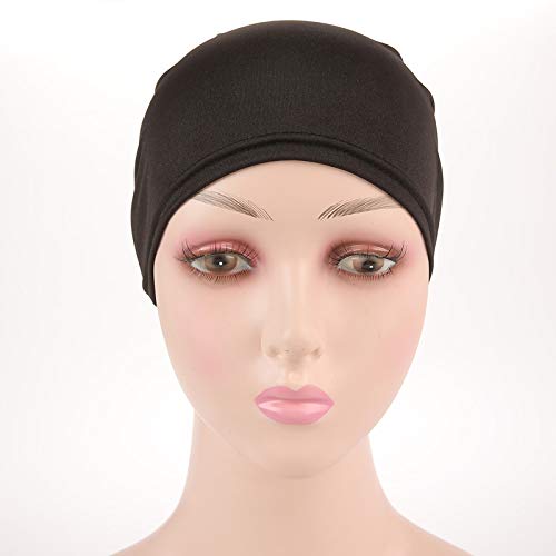 Women Flower Elastic Turban Beanie Head Scarf wrap Chemo Cap hat for Cancer Patient - color: Black White