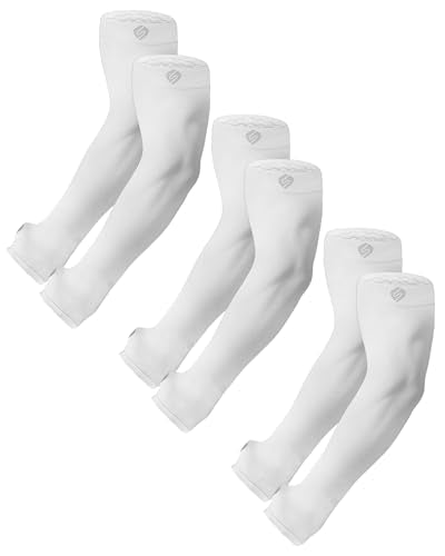 Arm Sleeves for Men Women UV Sun Protection Compression Arm Warmer Tattoo Cover Up, Sports Golf Cooling Sleeves - color: 3 Pairs_white(non-slip Design)