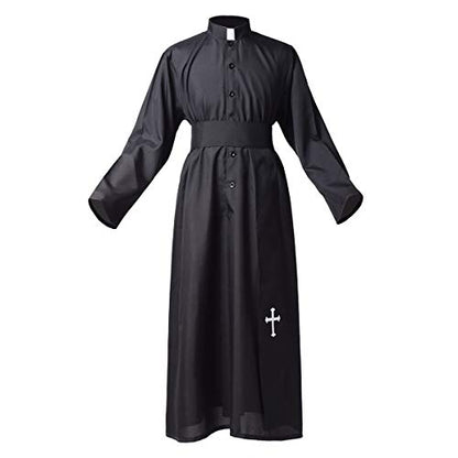 COSDREAMER Mens Clergy Robe Preacher Cassocks Mens Praise Worship Robes - color: Black, size: Medium