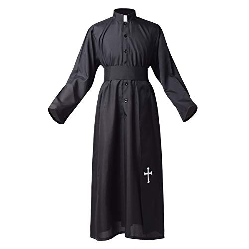 COSDREAMER Mens Clergy Robe Preacher Cassocks Mens Praise Worship Robes - color: Black, size: Medium