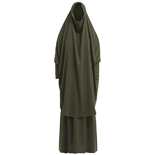 Women's Muslim Prayer Dress Hijab Scarf Eid Prayer Jilbab Khimar Niqab Burka Abaya Maxi Islamic Arabian Modest Cardi Robe - color: Army Green