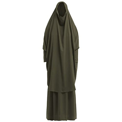 Women's Muslim Prayer Dress Hijab Scarf Eid Prayer Jilbab Khimar Niqab Burka Abaya Maxi Islamic Arabian Modest Cardi Robe - color: Army Green