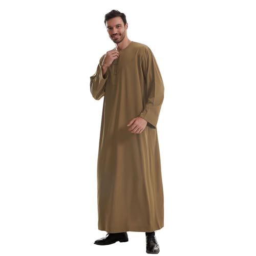 Lenmipot Men's Muslim Clothes Durable Kaftan Robe Dubai Long Gown Ethnic Clothes,1pc Soft Robe - color: G Brown, size: XX-Large