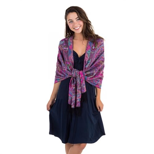 TUSHUSTY Pashmina Feel Shawls Wraps Rave Scarf for Women Soft Silky Reversible Men Scarves Hijab - color: Purple Pink Black