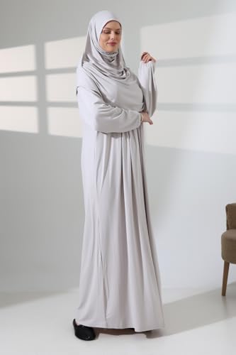 ihvan online Muslim Dresses for Women, Prayer Dress, Islamic Abaya with Hijab, One-Piece Long Sleeve Muslim Dress - color: Stone