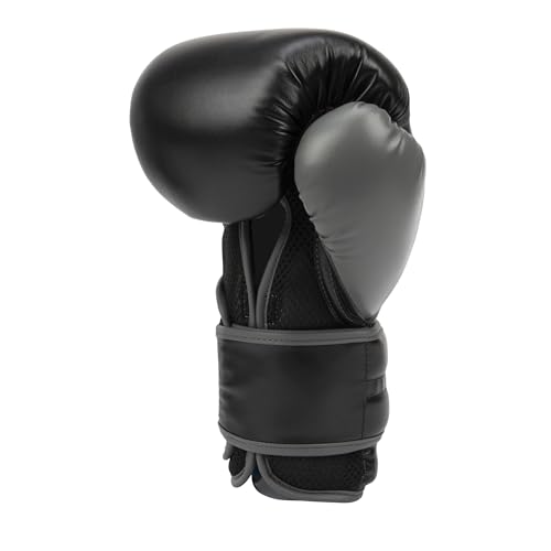 Everlast Powerlock 2 Hook & Loop Boxing Gloves | Fight Training Gloves | Hook and Loop with Durable Hand & Wrist Support | Heavy Bag & Fitness Training - color: Black / Gray, size: 14 oz