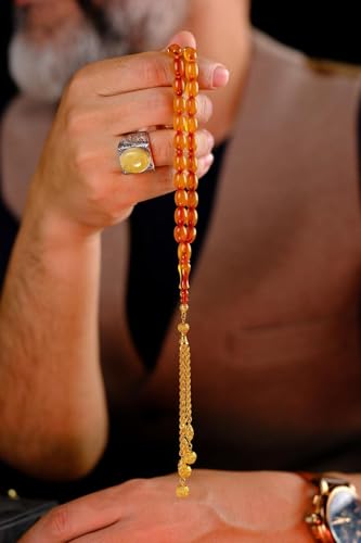 Antique Ottoman Squeezed Amber Prayer Beads by Master Mehmet Aydın, Collectible Islamic Muslim Tasbih Misbaha, One Size - Multicolor, One Size