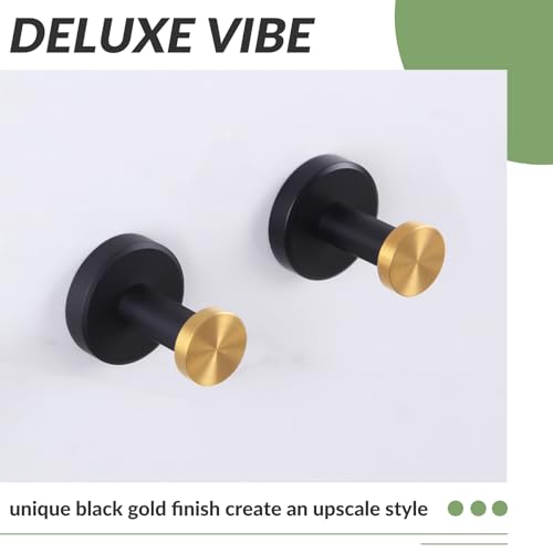 APLusee Bathroom Robe Towel Hook 2 Pack, Stainless Steel Round Clothes Holder, Toilet Bath Kitchen Door Wall Mounted Hanger, Black Gold - color: Black Gold, size: 2 Pack