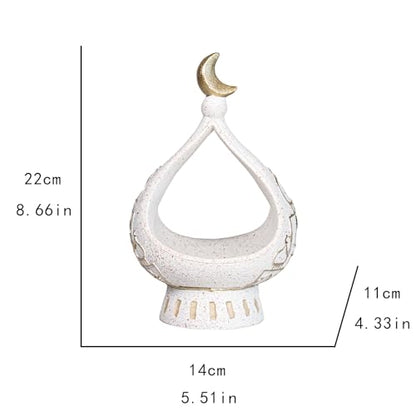 Decorative White Ceramic Moon Tealight Holder with Gold Accent, 8.66 x 5.51 inches - size: 5.51*5.51*8.66in