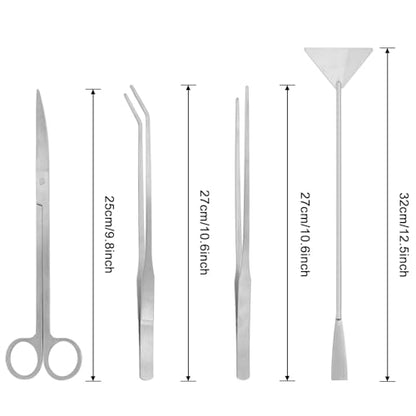 4Pcs Stainless Steel Aquascape Tool Kit with Tweezers Scissors Spatula | Silver Anti-Rust Fish Tank Starter Kit Aquarium Plant Tools for Trimming Scraping Reptile Feeding - color: Silver