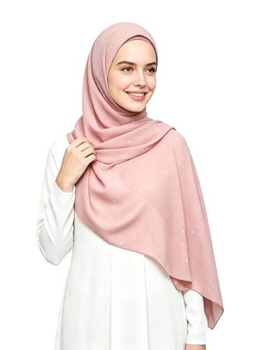Lina & Lily Sparkle Shimmer Gold Glitter Women's Chiffon Hijab Head Scarf Shawl Wrap Lightweight - color: Blush Pink
