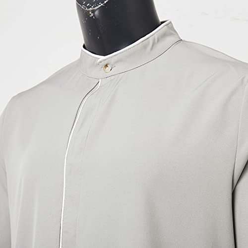 Men’s Thobe Muslim Islamic Robe Kaftan Long Sleeve Jubba Arabic Gown Ramadan Eid Prayer Ethnic Dress A9 - color: Grey, size: Small