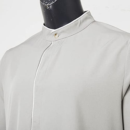 Men’s Thobe Muslim Islamic Robe Kaftan Long Sleeve Jubba Arabic Gown Ramadan Eid Prayer Ethnic Dress A9 - color: Grey, size: Large