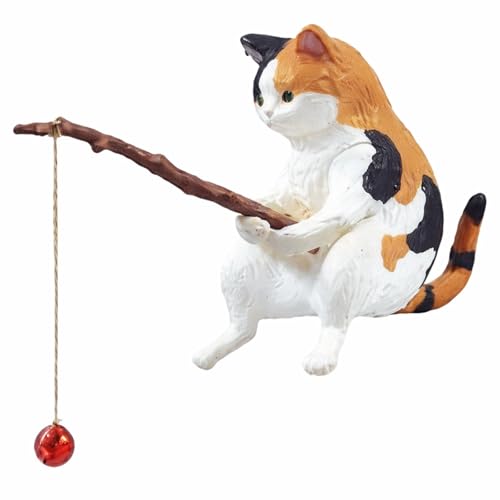 Fish Landscaping Fishing Cat Ornaments Mini Resin Figurine Cartoon Cat Statue for Home Office Aquarium Decoration Fishing Cat Figurine Aquarium Décor